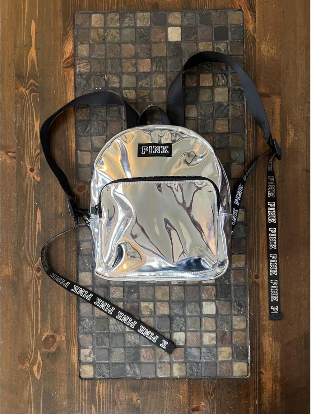 Vintage Y2K Victoria's Secret PINK Silver Metallic Mini Backpack